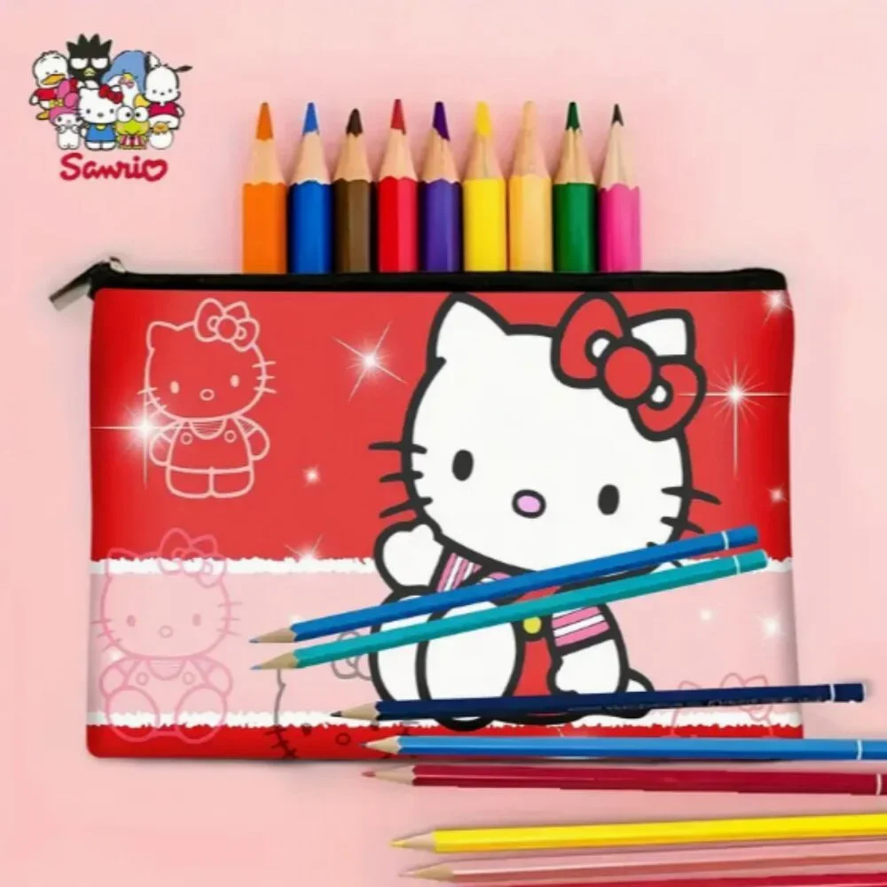 Hello Kitty Red Faux Sparkle Makeup Pencil Bag Sanrio NWT